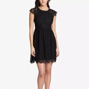 Kensie Women's Black All Over Floral Lace Fit & Flare Party Cocktail Dress